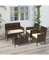 Costway Pcs Patio Furniture Set with Washable Cushions and Tempered Glass Coffee Table