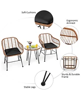 3PCS Patio Rattan Bistro Set Coffee Table Armchair Garden