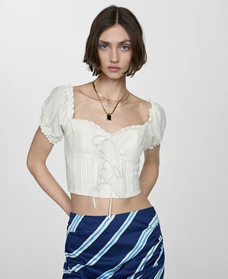 Mango Women's Bow Detail Crop Blouse