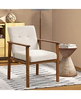 Modern Accent Chair Upholstered Linen Fabric Armchair with Solid Wood Legs