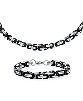 Bling Jewelry Mechanic Byzantine Goth Urban Biker Heavy Chain Necklace Bracelet Jewelry Set Stainless Steel 20 Inch 8 Inch