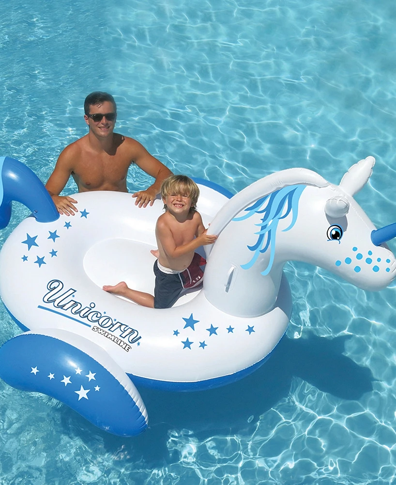 Swim Central 64" Inflatable Blue and White Giant Magical Unicorn Swimming Pool Ride-On Lounge