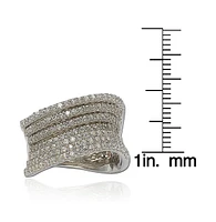 Suzy Levian Sterling Silver Cubic Zirconia Pave Tiered Curved Ring