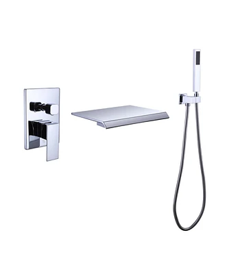 Streamdale Furniture Pressure-Balance Waterfall Single Handle Wall Mount Tub Faucet With Hand Shower, Chrome