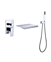 Streamdale Furniture Pressure-Balance Waterfall Single Handle Wall Mount Tub Faucet With Hand Shower, Chrome