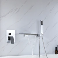 Streamdale Furniture Pressure-Balance Waterfall Single Handle Wall Mount Tub Faucet With Hand Shower, Chrome