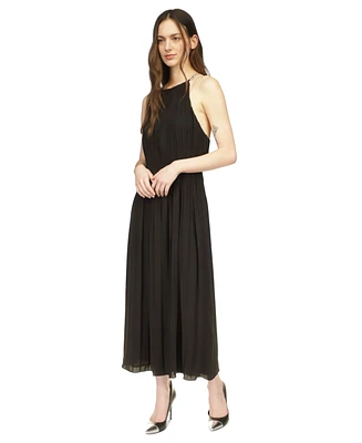 Michael Kors Women's Chain-Strap Satin Pleated Maxi Dress