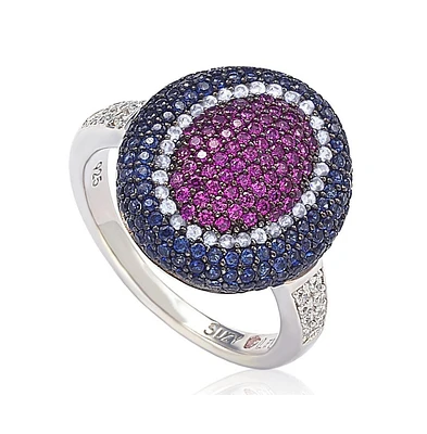 Suzy Levian New York Sterling Silver Cubic Zirconia Multi-Color Pave Puff Ring