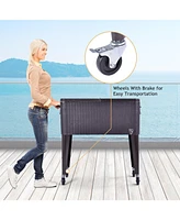 80QT Outdoor Party Portable Rattan Rolling Cooler Cart