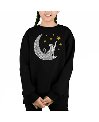 La Pop Art Girls Cat Moon Word Art Crewneck Sweatshirt