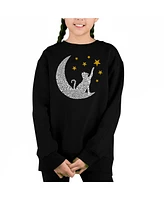 La Pop Art Girls Cat Moon Word Crewneck Sweatshirt