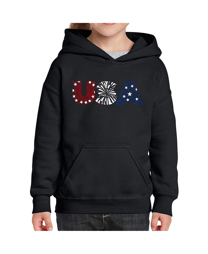 La Pop Art Girls Usa Fireworks Word Hooded Sweatshirt