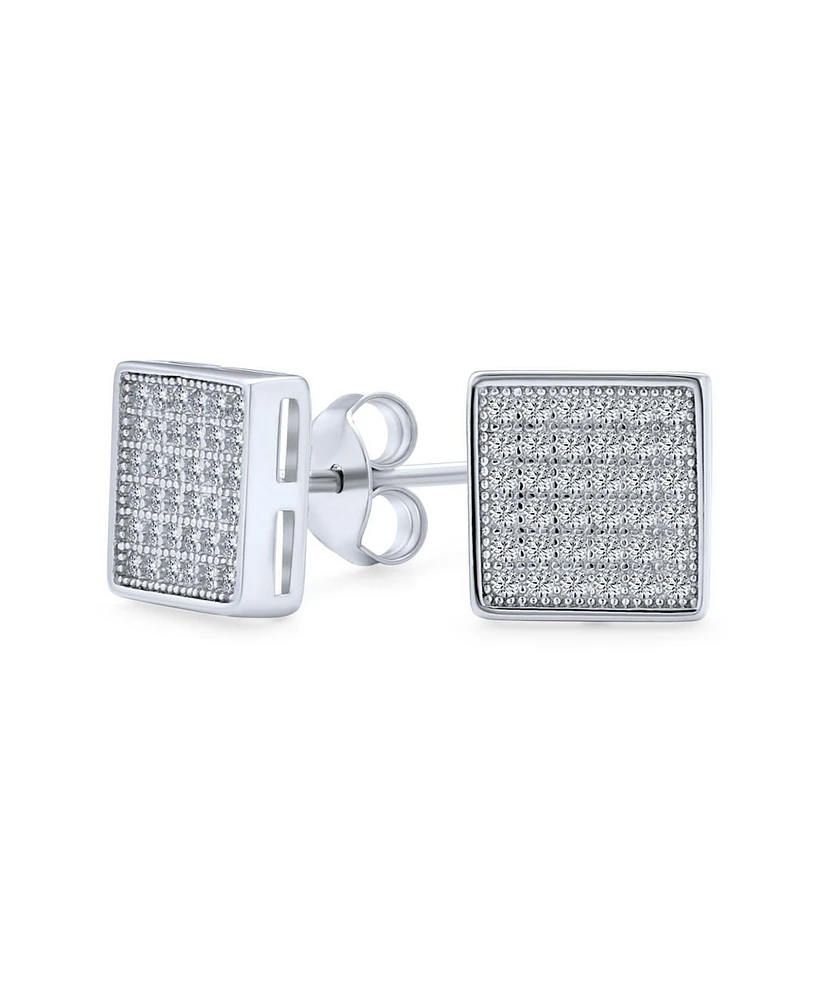 Bling Jewelry Geometric Square Shaped Cubic Zirconia Micro Pave Cz Stud Earrings For Women Sterling Silver 8MM