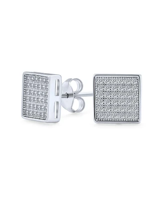 Bling Jewelry Geometric Square Shaped Cubic Zirconia Micro Pave Cz Stud Earrings For Women Sterling Silver 8MM