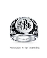 Bling Jewelry Large Statement Patriotic Usa Round American Bald Eagle Signet Ring Oxidized Stainless Steel