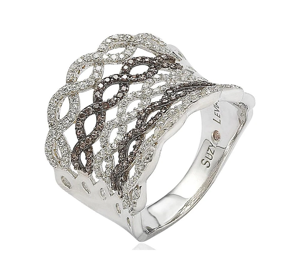 Suzy Levian Sterling Silver Cubic Zirconia Pave Interweaving Ring