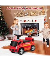 Sugift Kids Push Ride On Fire Truck with Ladder Bubble Maker and Headlights