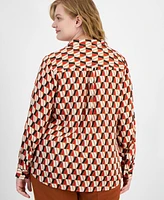 Tahari Asl Plus Size Printed Collared Button-Front Shirt