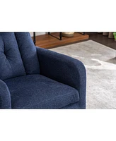 Streamdale Furniture Linen Fabric Swivel Rocking Chair Gilder Chair With Pocket, Navy Blue