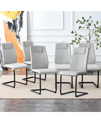 Simplie Fun 6 Light Gray Chairs with Black Metal Legs