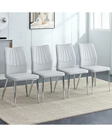 Streamdale Furniture 6 Modern Light Gray Dining Chairs, Pu Cushion, Silver Legs