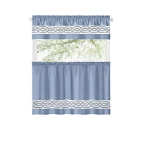 Kate Aurora Pacifico Complete 3 Piece Rod Pocket Embroidered Tier & Valance Kitchen Curtain Set