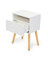 Simplie Fun Modern White Bedside Table with Drawers and Shelves