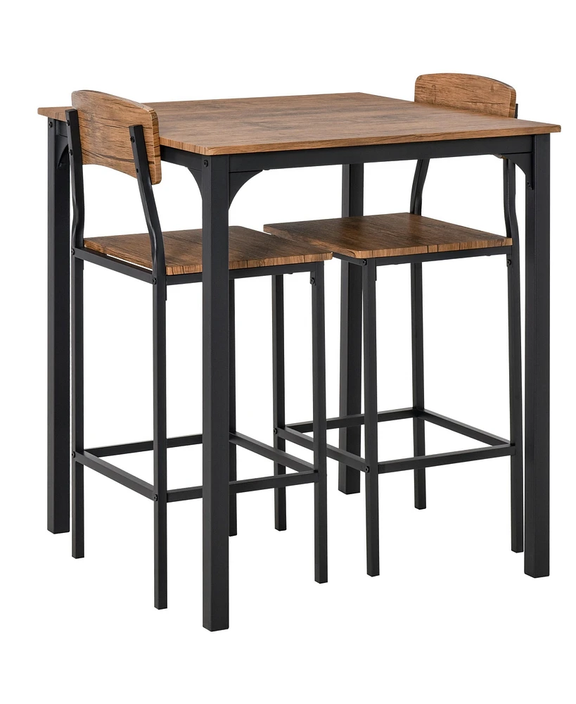 Simplie Fun Industrial 3-Piece Bar Table Set with Steel Chairs