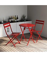 3 Piece Patio Bistro Set Of Foldable Round Table And Chairs