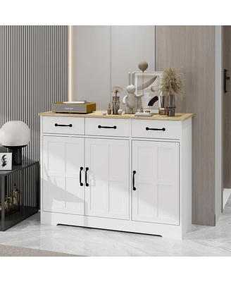 Streamdale Furniture White Farmhouse Buffet Cabinet with Drawers and Doors