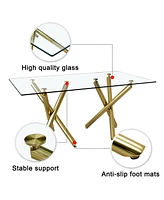 Simplie Fun Modern Glass Dining Table for 6-8 with Golden Metal Legs