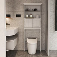 Over The Toilet Rack 2 - Tier Toilet Bathroom Spacesaver Storage Shelf With 2 Doors Wood Storage