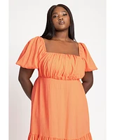 Eloquii Women's Plus Puff Sleeve Tiered Dress