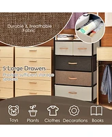 Sugift 4-Tier Organizer Tower Steel Frame Wooden Top Storage with 5-Drawer Dresser