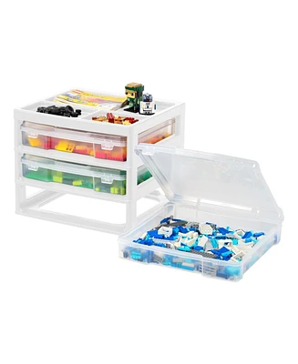 Iris Usa Fits 12" x 12" Paper 3-Tier Scrapbook Storage Unit with Organizer Top for Building Blocks Lego Papers, White/Clear