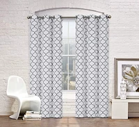 Kate Aurora Contemporary Living 2 Pack Gray And White Trellis Clover Window Curtains - 38 in. W x 84 in. L