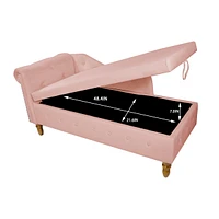Velvet Chaise Lounge with Storage & Pillow