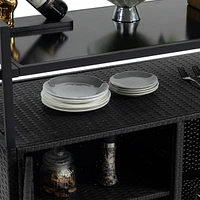 Wicker Bar Cart with Wheels, Glass Top