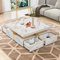 Modern Black Square Storage Coffee Table With 4 Drawers