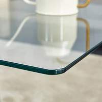 Modern coffee table with tempered glass top and black legs