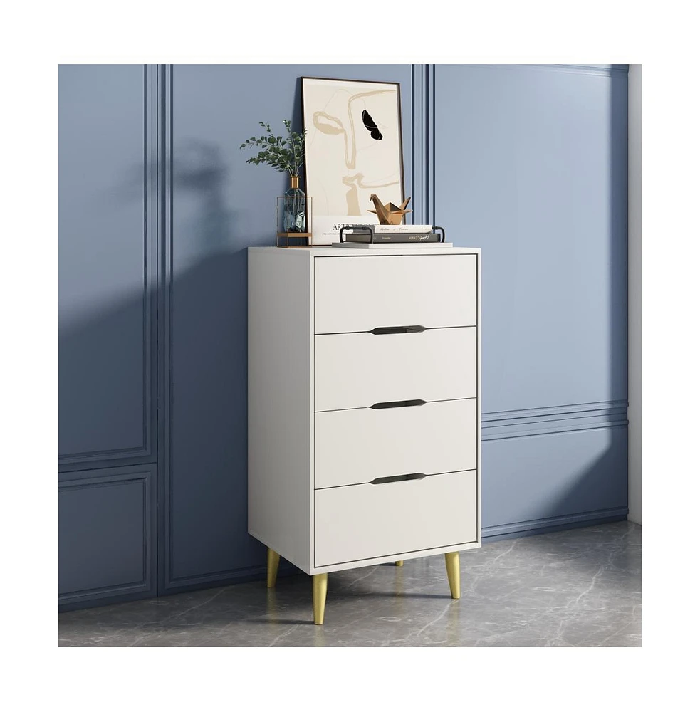 Simplie Fun Stylish 4-Drawer White Dresser for Office, Bedroom, and Kitchen