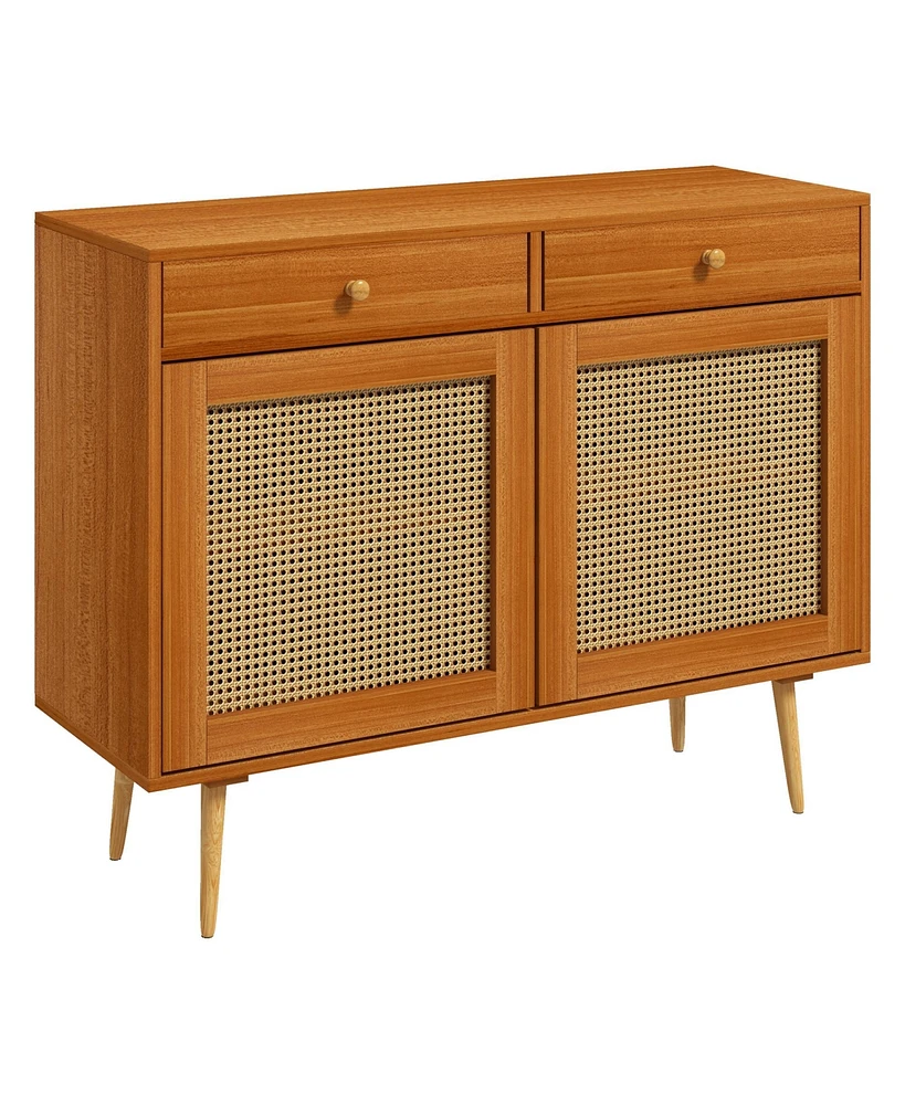 Homcom Sideboard Storage Cabinet with 2 Rattan Doors and Adjustable Shelf