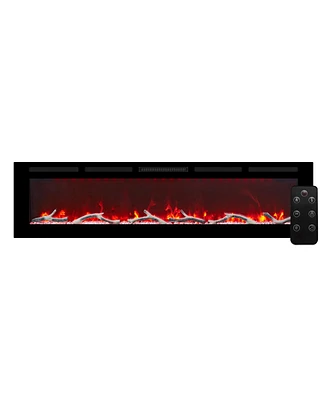 Mondawe 72" Wall-Mounted Recessed Electric Fireplace 4780 Btu Heater with Remote Control Adjustable Flame Color & Temperature Setting