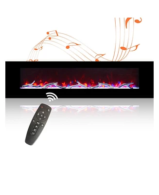 Mondawe 72" Wall-Mounted Electric Fireplace 5120 Btu Heater with Bluetooth Speaker & Remote Control Adjustable Flame Color & Temperature Setting