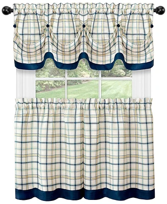 Kate Aurora Country Farmhouse Plaid 3 Pc Tattersall Cafe Kitchen Curtain Tier & Valance Set