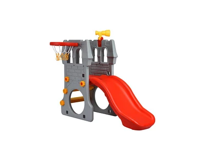 Slickblue 5 in 1 Toddler Climber Slide Playset with Basketball Hoop and Telescope