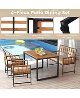 Costway 4 Piece Patio Dining Set Outdoor Wood Dining Furniture with 2 Chairs & 1 Lovesea