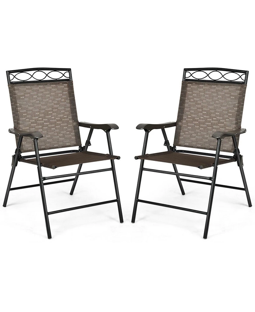 Gymax 2PCS Folding Chairs Patio Garden Outdoor w/ Steel Frame Armrest Footrest