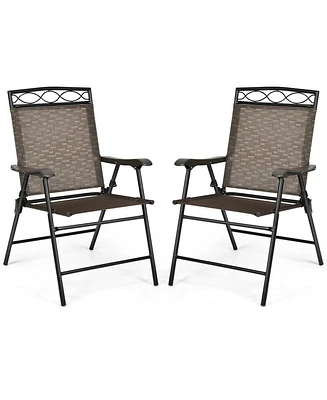 Gymax 2PCS Folding Chairs Patio Garden Outdoor w/ Steel Frame Armrest Footrest