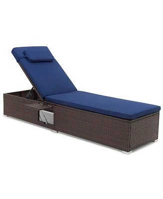 Slickblue Outdoor Pe RattanChaise Lounge with 6-level Backrest
